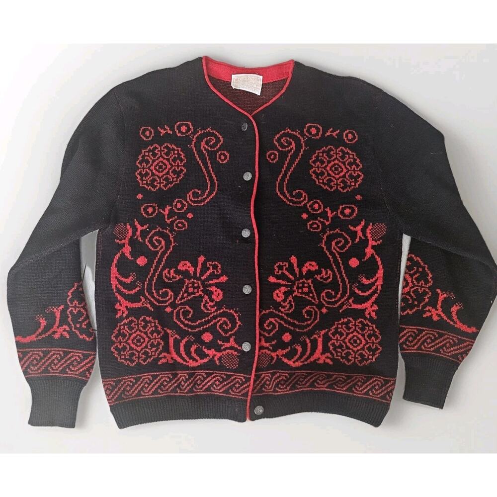 Vintage Pendleton Women's L Red & Black Cardigan Sweater 100% Virgin Wool